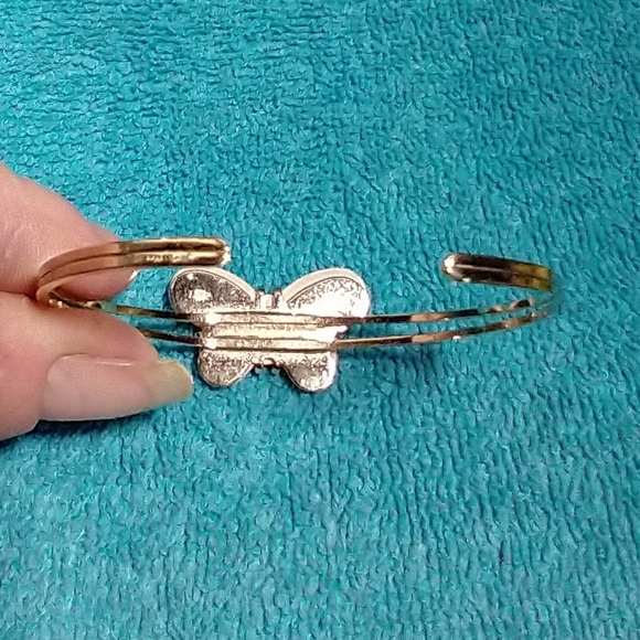 Goldtone Ceramic Yellow White Green Butterfly Cuff Bracelet Vintage - Picture 5 of 6